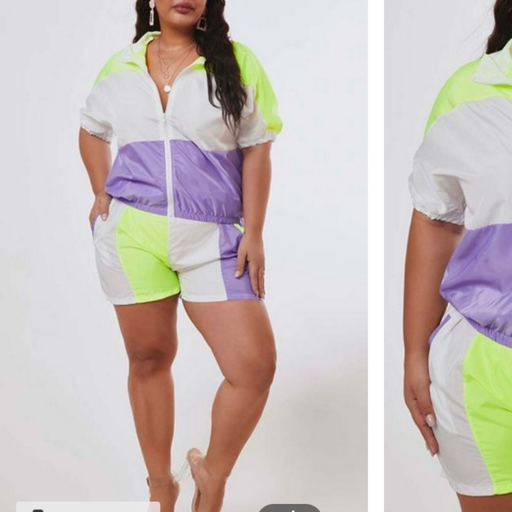 NEW TWO PIECE PATCHWORK JACKET AND SHORTS SET PLUS SIZE 1XL